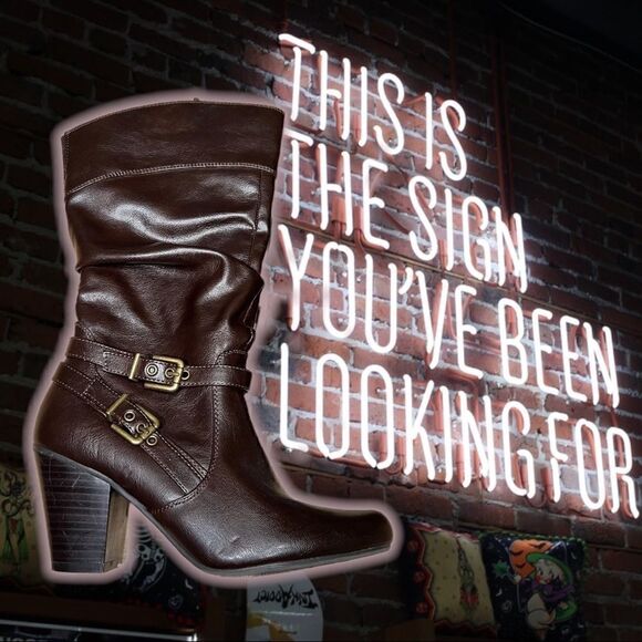 White Mountain Shoes - White Mountain Women's 7M faux fake leather dark espresso brown tall boots